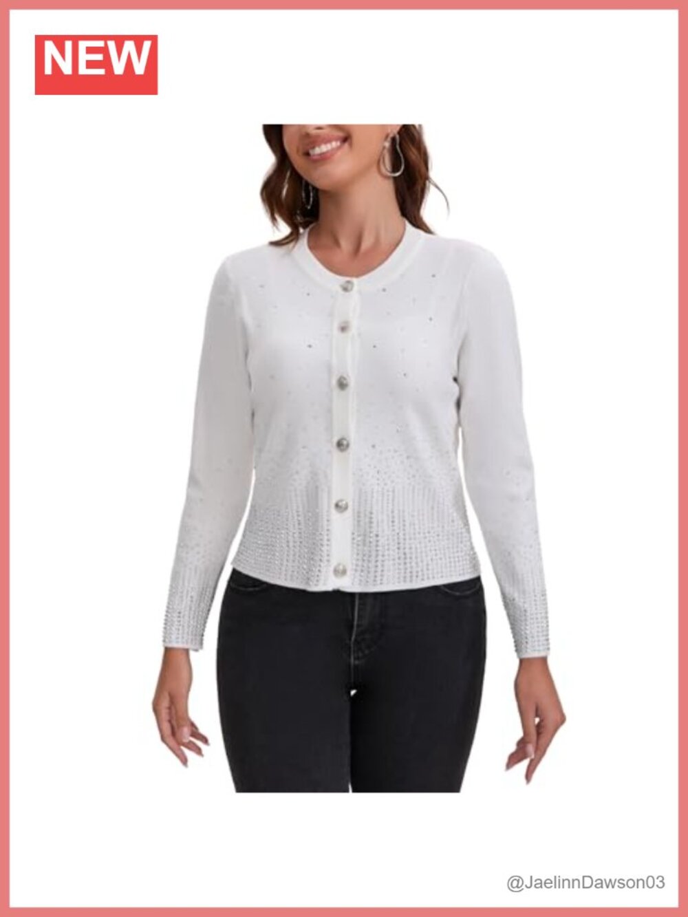 Rhinestone Button Down Cardigan Sweater Long Sleeve Knit Office Top